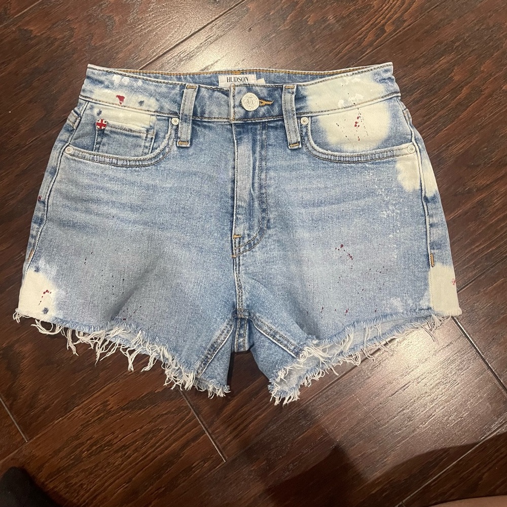 Hudson Size 24 Croxley High Rise Flap Pocket Distressed Cut Off Denim Shorts
